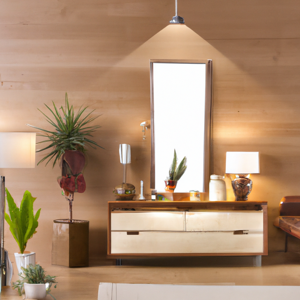 Interior del estudio: madera cálida, luz suave y plantas, en alta resolución